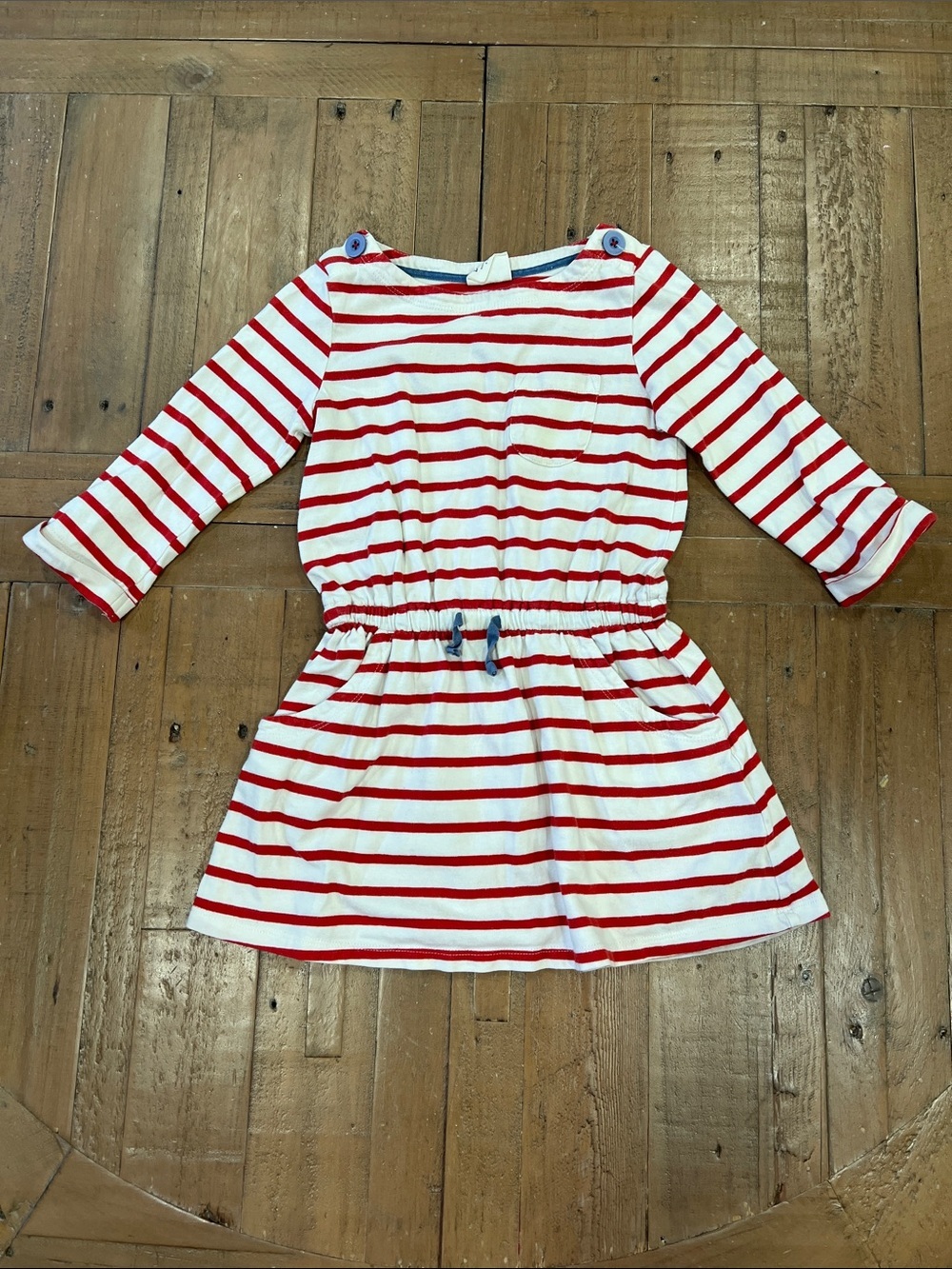 Mini Boden tie waist red and white stripe dress girls 4-5 years